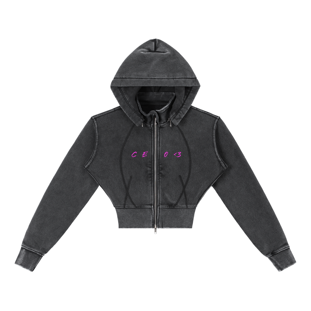 (CEO) Vintage Washed Cropped Fleece Hoodie
